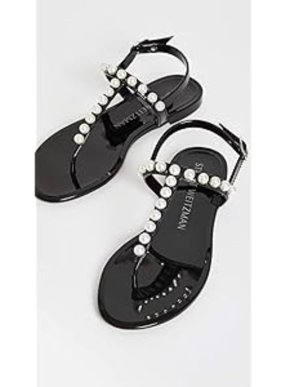 Stuart Weitzman Goldie Black Jelly Sandals Embellished with White Pearls Size 5
